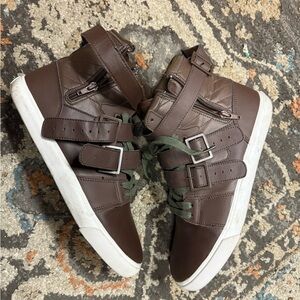 Men's Brown High-Top Sneakers with Straps